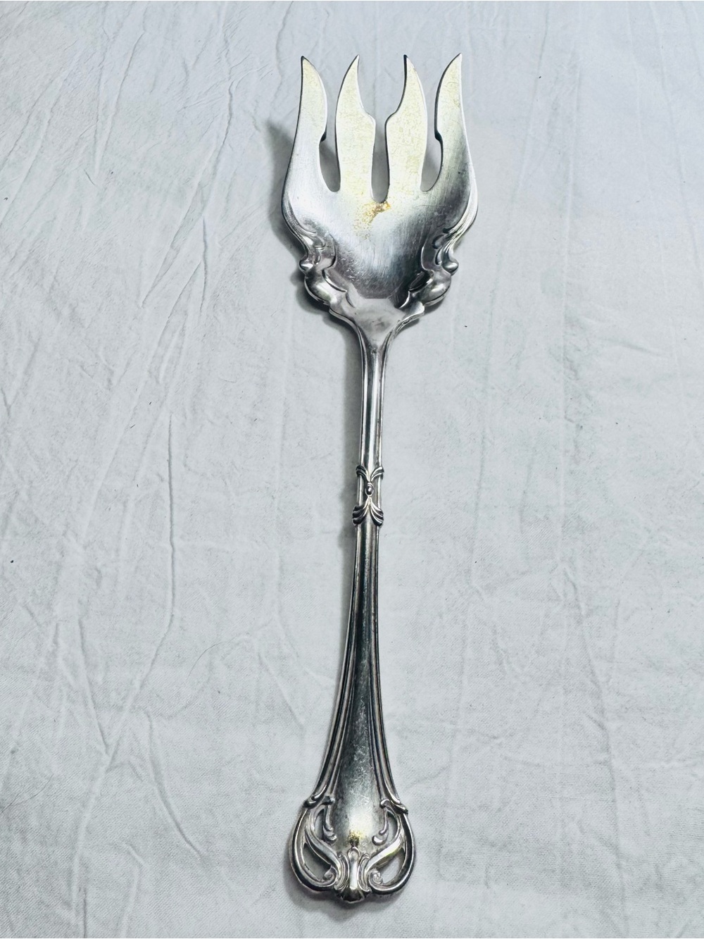 Vintage Silverplate Large Cold Meat Serving Fork  Scroll Pattern 9”